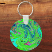Lime Green en Blue Groovy Abstract Retro Art Sleutelhanger (Voorkant)