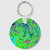 Lime Green en Blue Groovy Abstract Retro Art Sleutelhanger (Achterkant)