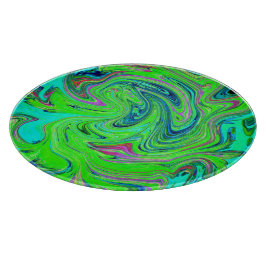 Lime Green en Blue Groovy Abstract Retro Art Snijplank