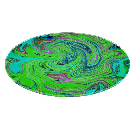 Lime Green en Blue Groovy Abstract Retro Art Snijplank (Hoek)