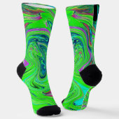 Lime Green en Blue Groovy Abstract Retro Art Sokken (Gebogen)
