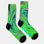 Lime Green en Blue Groovy Abstract Retro Art Sokken (Rechts)