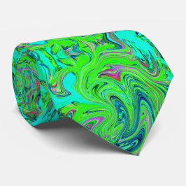 Lime Green en Blue Groovy Abstract Retro Art Stropdas