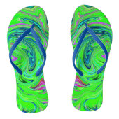 Lime Green en Blue Groovy Abstract Retro Art Teenslippers (Voetbed)