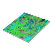Lime Green en Blue Groovy Abstract Retro Art Tegeltje (Zijkant)