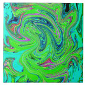 Lime Green en Blue Groovy Abstract Retro Art Tegeltje (Voorkant)