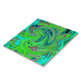 Lime Green en Blue Groovy Abstract Retro Art Tegeltje