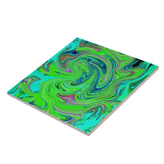 Lime Green en Blue Groovy Abstract Retro Art Tegeltje (Zijkant)