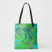 Lime Green en Blue Groovy Abstract Retro Art Tote Bag (Voorkant)
