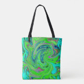 Lime Green en Blue Groovy Abstract Retro Art Tote Bag (Achterkant)