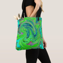 Lime Green en Blue Groovy Abstract Retro Art Tote Bag