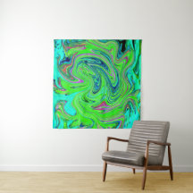 Lime Green en Blue Groovy Abstract Retro Art