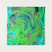 Lime Green en Blue Groovy Abstract Retro Art Wandkleed (Voorkant)