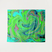 Lime Green en Blue Groovy Abstract Retro Art Wandkleed (Voorkant (horizontaal))