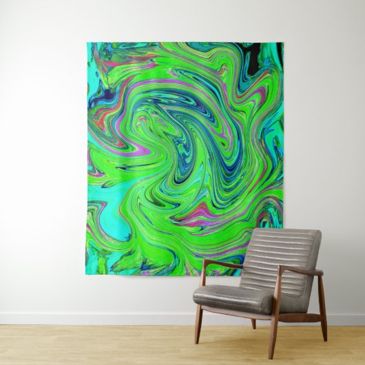 Lime Green en Blue Groovy Abstract Retro Art Wandkleed (In situ)