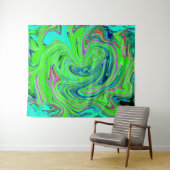 Lime Green en Blue Groovy Abstract Retro Art Wandkleed (In Situ (horizontaal))