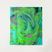 Lime Green en Blue Groovy Abstract Retro Art Wandkleed (Voorkant)