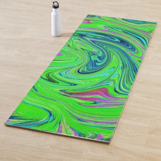 Lime Green en Blue Groovy Abstract Retro Art Yogamat (In situ)