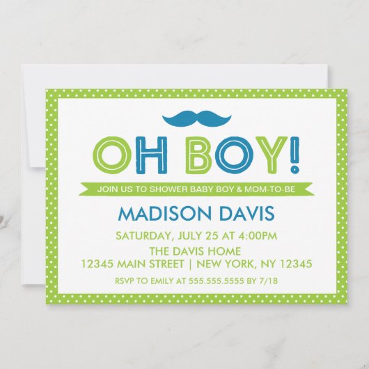 Lime Green en Blue Polka Dot Oh Boy Baby shower Kaart (Voorkant)