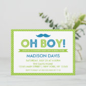 Lime Green en Blue Polka Dot Oh Boy Baby shower Kaart (Staand voorkant)