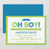 Lime Green en Blue Polka Dot Oh Boy Baby shower Kaart (Voorkant / Achterkant)