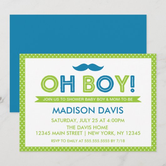 Lime Green en Blue Polka Dot Oh Boy Baby shower Kaart (Voorkant / Achterkant)