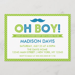 Lime Green en Blue Polka Dot Oh Boy Baby shower Kaart