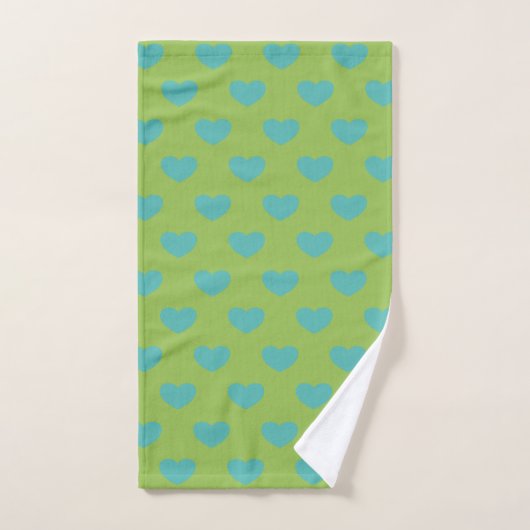 Lime Green en Blue Simple Cute Heart Pattern Bad Handdoek (Handdoek)