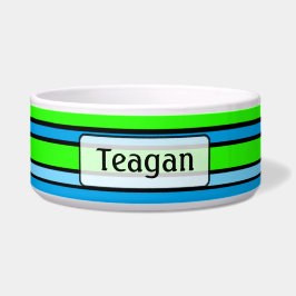 Lime Green en Blue Striped Personalized Dog Bowl Voerbakje