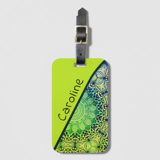 Lime Green en Blue Whimsical Boho Mandala Art Bagagelabel (Voorkant (verticaal))