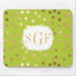 Lime Green en Gold Glitter City Stippen Mousepad Muismat<br><div class="desc">Moderne en niet-trendmatige stippen faux goudglitter op een kalkgroene achtergrond met monogram.</div>