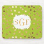 Lime Green en Gold Glitter City Stippen Mousepad Muismat<br><div class="desc">Moderne en niet-trendmatige stippen faux goudglitter op een kalkgroene achtergrond met monogram.</div>