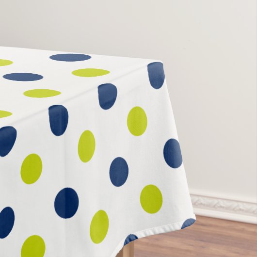 Lime Green en Navy Blue Polka Dots on White Tafelkleed (Voorbeeld)