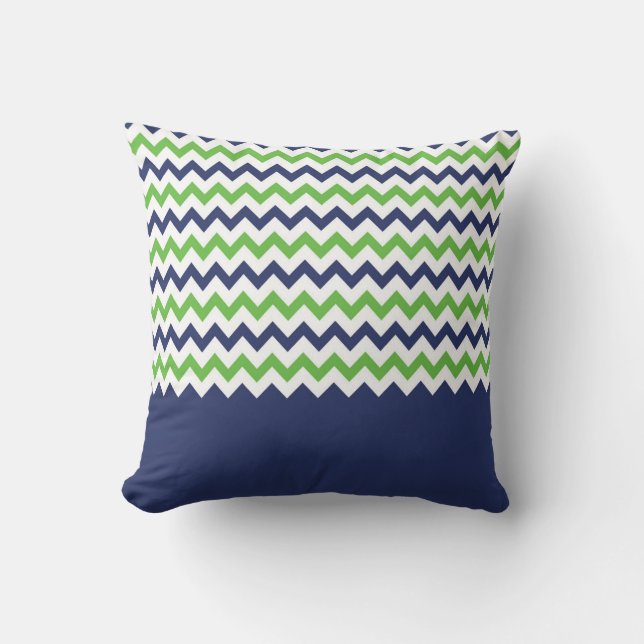 Lime Green en Navy Blue Zigzag Pillow Kussen (Voorkant)
