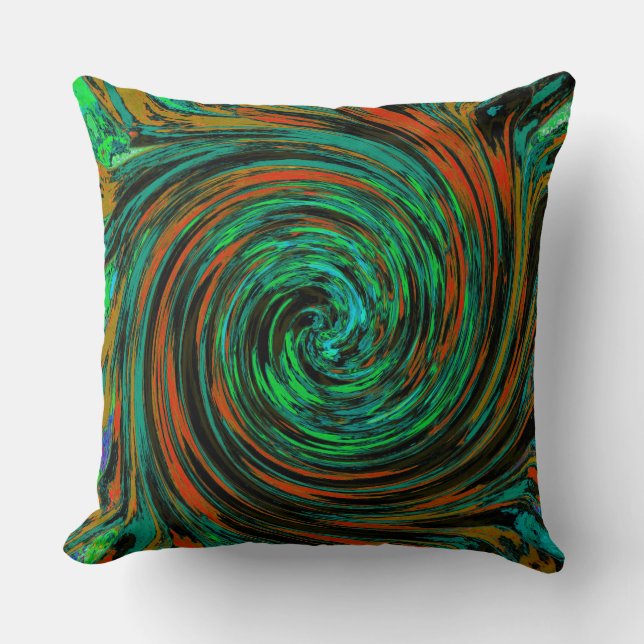 Lime Green en Oranje Abstract Retro Twirl Kussen (Voorkant)