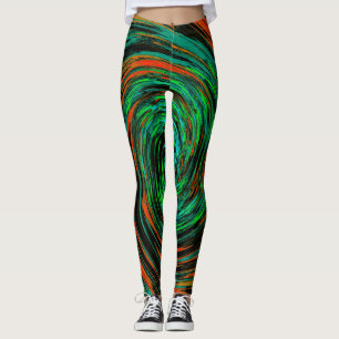 Lime Green en Oranje Abstract Retro Twirl Leggings