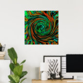 Lime Green en Oranje Abstract Retro Twirl Poster (Thuiskantoor)