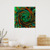 Lime Green en Oranje Abstract Retro Twirl Poster (Keuken)