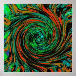Lime Green en Oranje Abstract Retro Twirl Poster