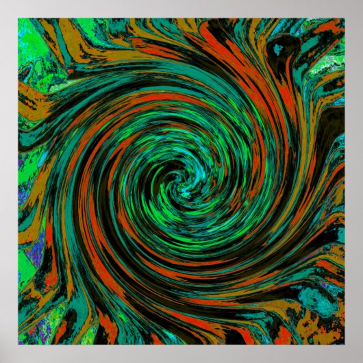 Lime Green en Oranje Abstract Retro Twirl Poster (Voorkant)