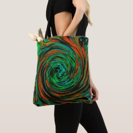 Lime Green en Oranje Abstract Retro Twirl Tote Bag
