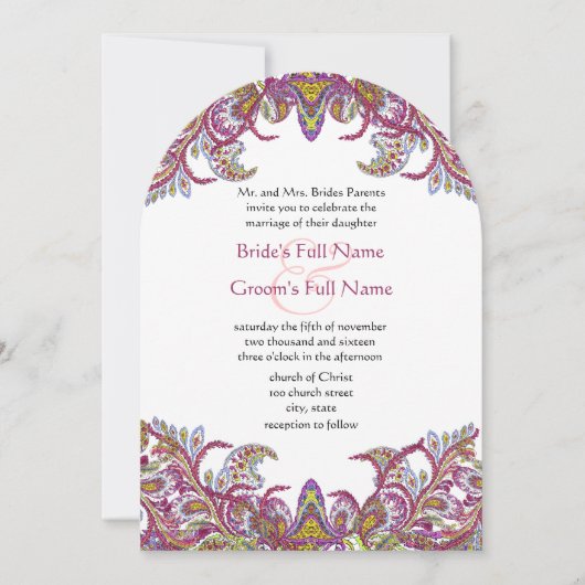 Lime Green en Raspberry Damask Wedding Invitation Kaart (Voorkant)