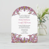 Lime Green en Raspberry Damask Wedding Invitation Kaart (Staand voorkant)