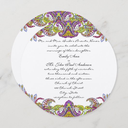 Lime Green en Raspberry Damask Wedding Invitation Kaart (Voorkant / Achterkant)