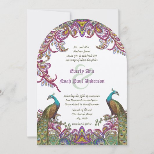 Lime Green en Raspberry Damask Wedding Invitation Kaart (Voorkant)