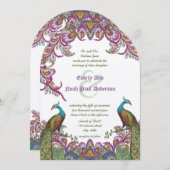 Lime Green en Raspberry Damask Wedding Invitation Kaart (Voorkant / Achterkant)