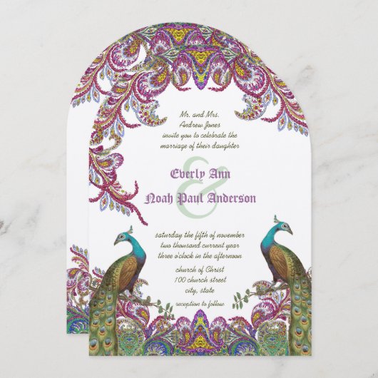 Lime Green en Raspberry Damask Wedding Invitation Kaart (Voorkant / Achterkant)