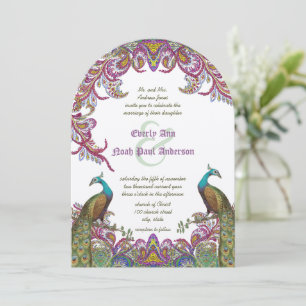 Lime Green en Raspberry Damask Wedding Invitation Kaart