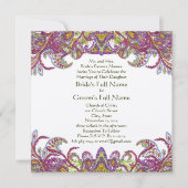 Lime Green en Raspberry Damask Wedding Invitation Kaart (Voorkant)