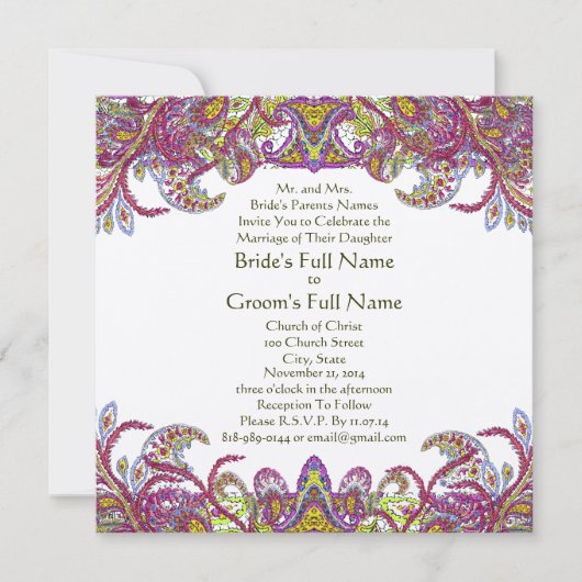 Lime Green en Raspberry Damask Wedding Invitation Kaart (Voorkant)